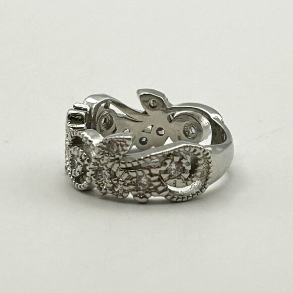 Sterling Silver 925 Wide Band Filigree Ring Clear CZ Accents Size 7 - Picture 8 of 10